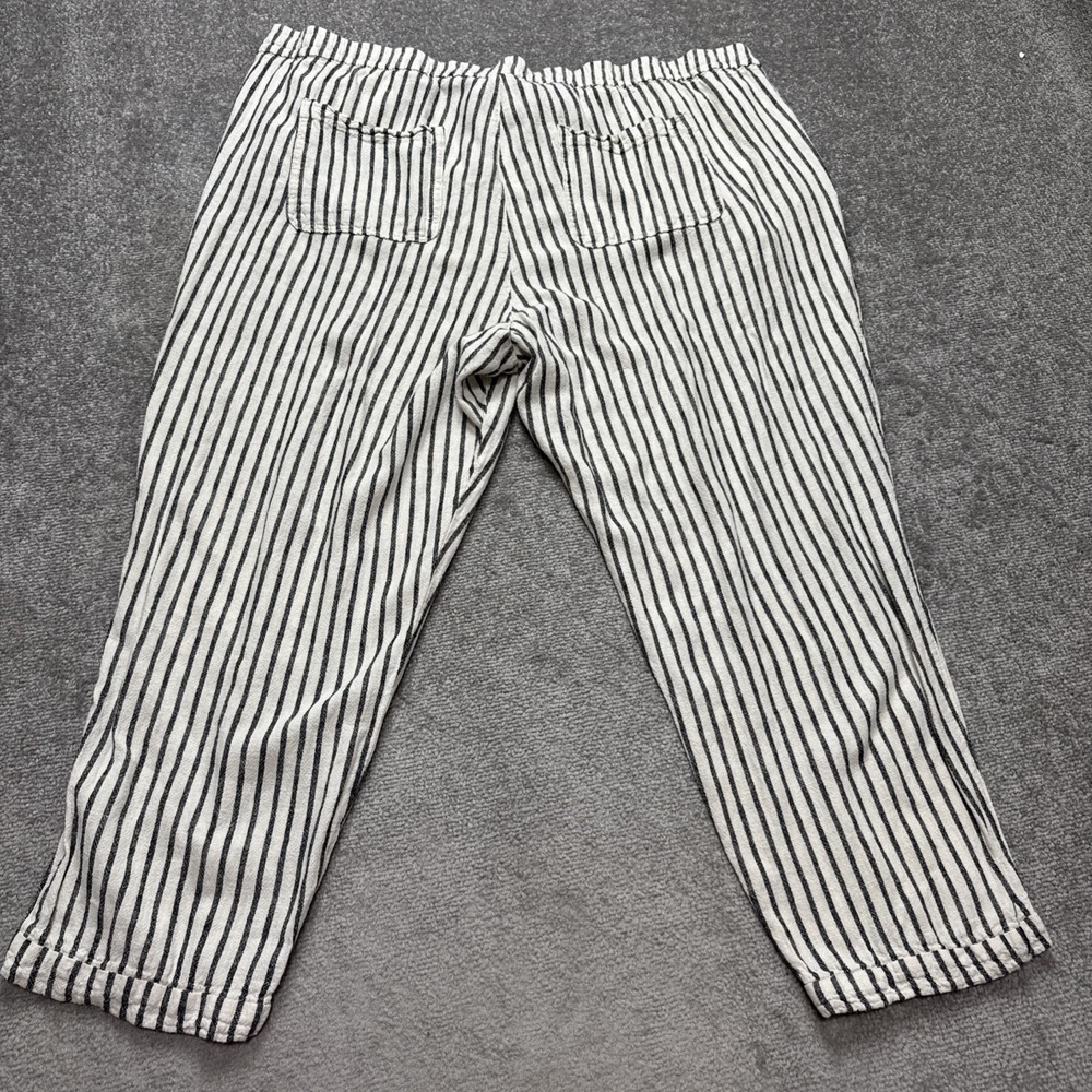 Linen Viscose Pants XXL Women's Black White Stripe Cropped Old Navy Drawstring - Picture 10 of 10